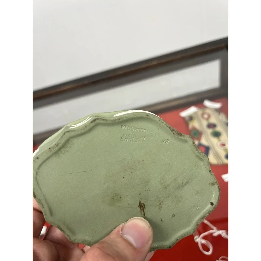 Wedgwood Sage Green Jasperware Oval Lidded Trinket Box Cherubs 4 1/2